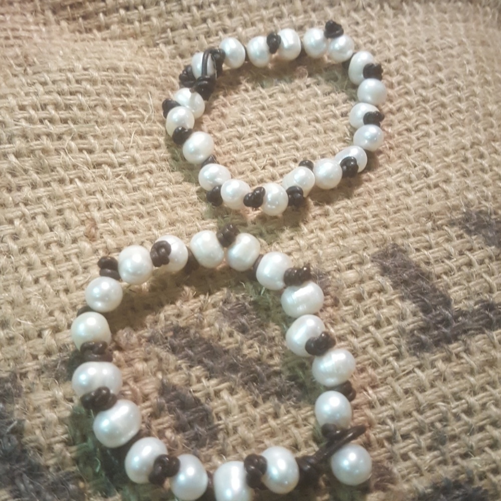 Leather and Pearl Infinity Bracelet